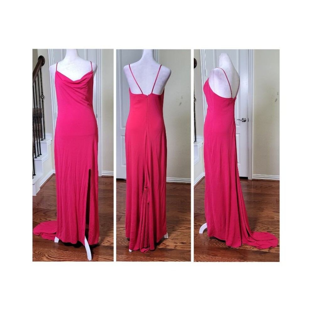 Cache Slip Dress Pink Women 8 Bustle Train Cowl Neck Prom Gown Formal Cocktail